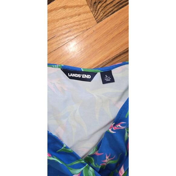 Lands's End Women's Blue Short Sleeve Maxi Dress LG Floral Comfort - Picture 7 of 11